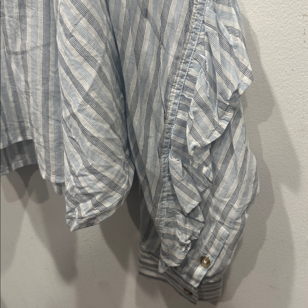 Anthropologie Pilcro batwing cropped stripe Button down blue white  XL ruffle - Picture 6 of 12